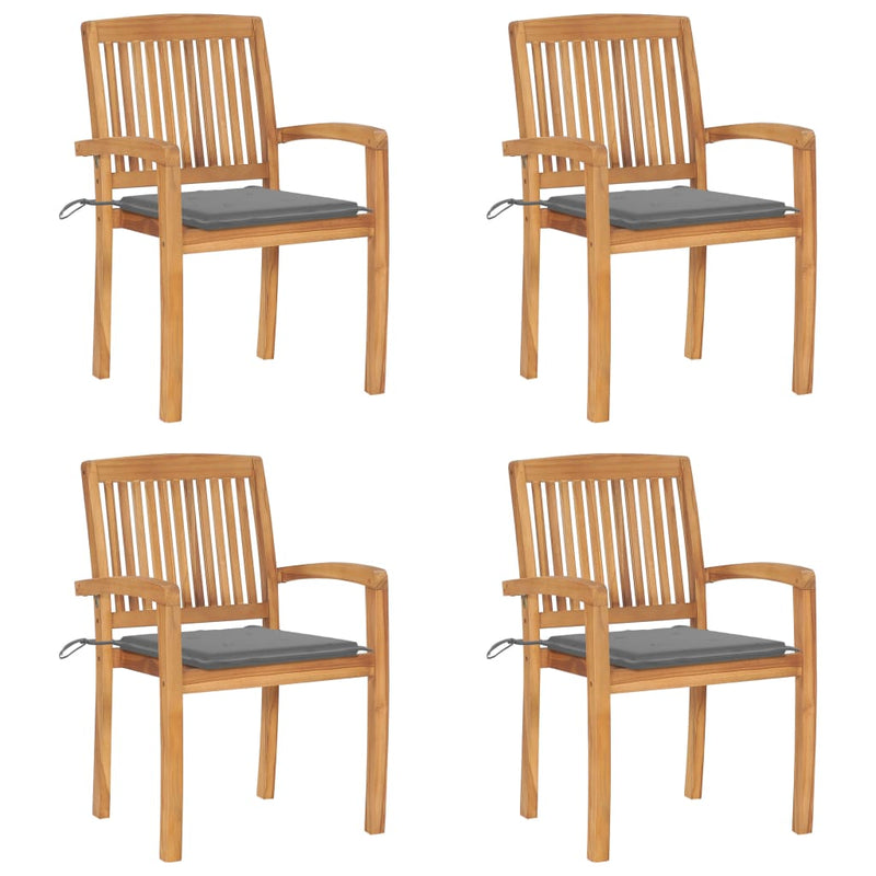 Stacking Garden Chairs with Cushions 4 pcs Solid Teak Wood Payday Deals