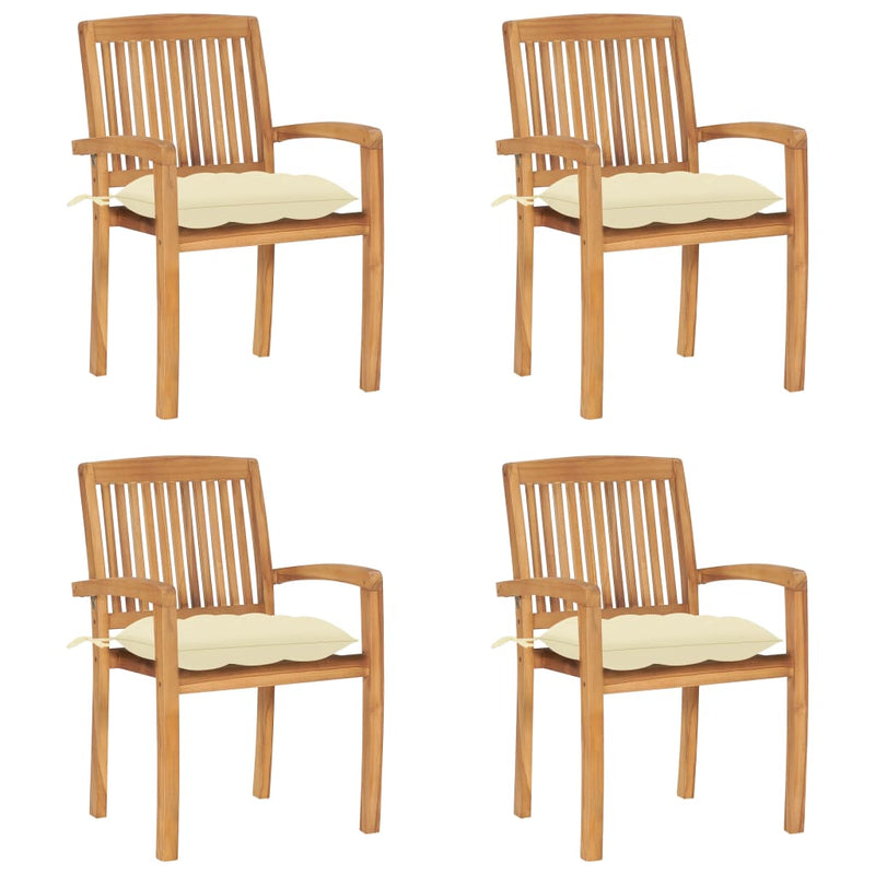 Stacking Garden Chairs with Cushions 4 pcs Solid Teak Wood Payday Deals