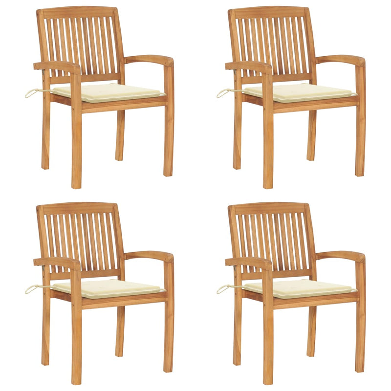 Stacking Garden Chairs with Cushions 4 pcs Solid Teak Wood Payday Deals