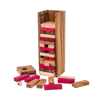 Stacking tumbling blocks wood Red colours balance game with dice play options handmade stacking Fun Board Games Kids Ages 4 to Adults Payday Deals