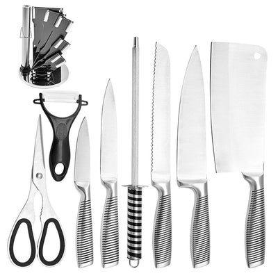 Stainless Steel 8PC Kitchen Chef Knife Block Set Knives Scissor Sharpener AU Payday Deals