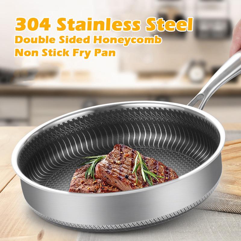 Stainless Steel Frying Pan Non-Stick Cooking Frypan Cookware 28cm Honeycomb Double Sided Payday Deals