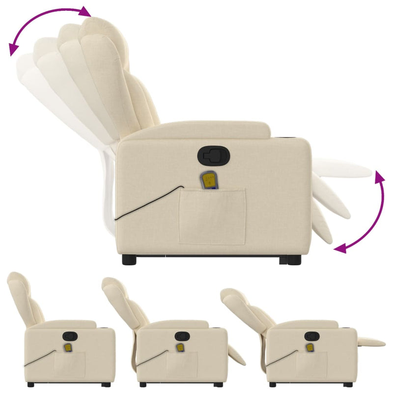 Stand up Massage Recliner Chair Cream Fabric Payday Deals