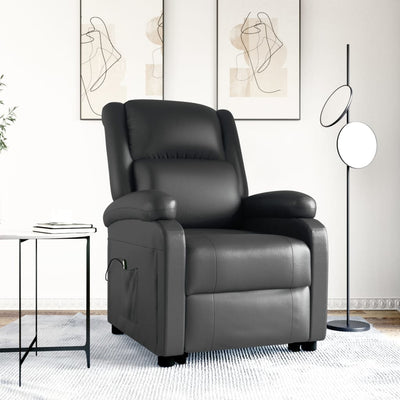 Stand up Reclining Chair Black Real Leather