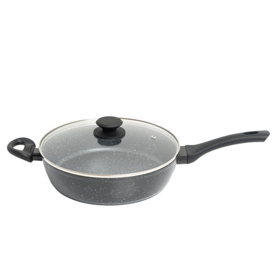 Stone Chef Forged Deep Frying Pan With Lid Cookware Kitchen Fry Pan Black 28cm Payday Deals