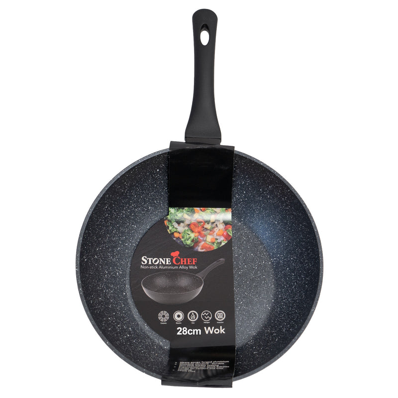 Stone Chef Forged Wok Non Stick Cookware Kitchen Black 28cm Payday Deals