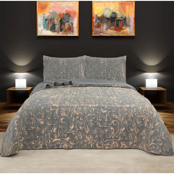 Stone Wash Gun Metal 100% Cotton Quilted 2 pcs Bedspread Coverlet Set King Single Payday Deals