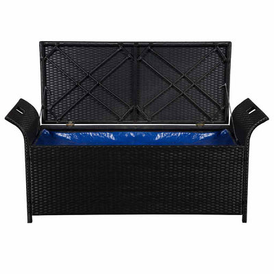 Storage Bench with Cushion 138 cm Poly Rattan Black Payday Deals