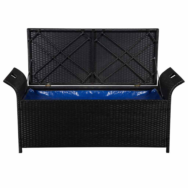Storage Bench with Cushion 138 cm Poly Rattan Black Payday Deals
