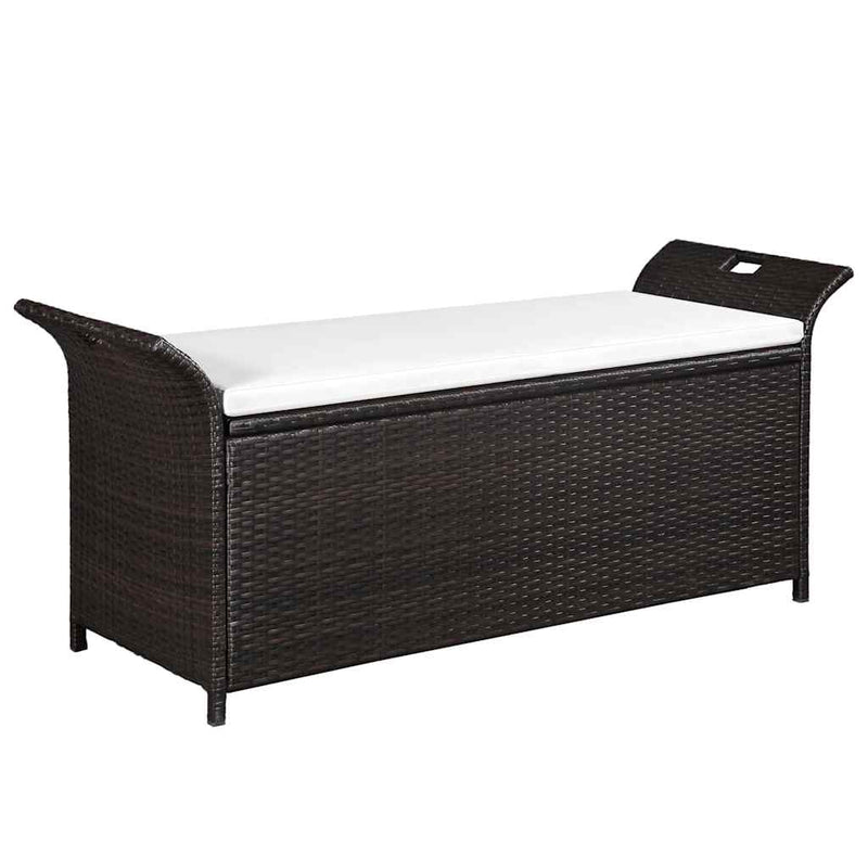 Storage Bench with Cushion 138 cm Poly Rattan Brown Payday Deals