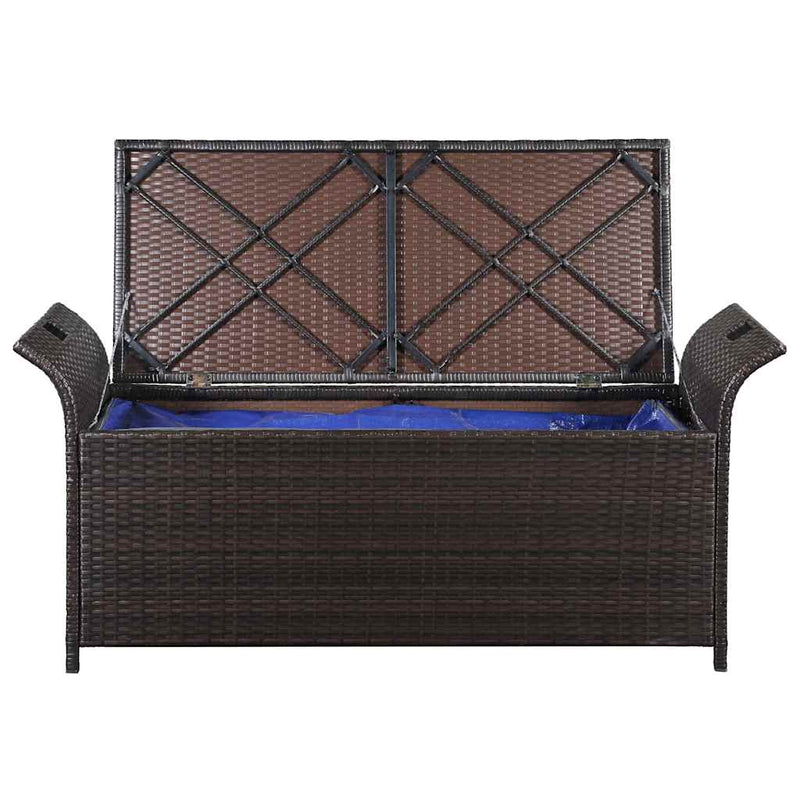 Storage Bench with Cushion 138 cm Poly Rattan Brown Payday Deals