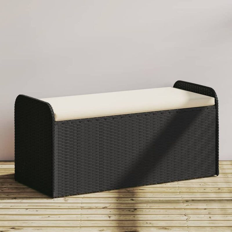 Storage Bench with Cushion Black 115x51x52 cm Poly Rattan Payday Deals