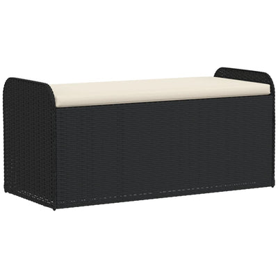 Storage Bench with Cushion Black 115x51x52 cm Poly Rattan Payday Deals