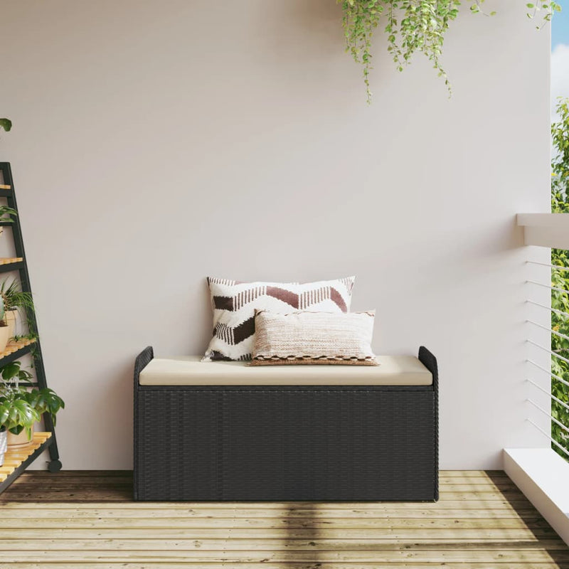 Storage Bench with Cushion Black 115x51x52 cm Poly Rattan Payday Deals