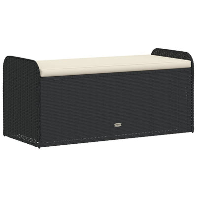 Storage Bench with Cushion Black 115x51x52 cm Poly Rattan Payday Deals