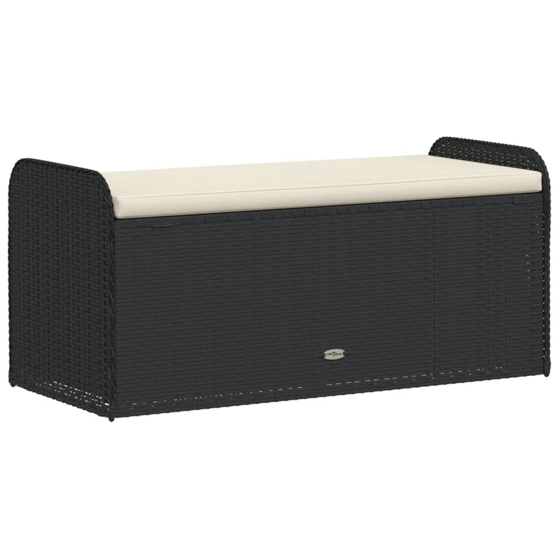 Storage Bench with Cushion Black 115x51x52 cm Poly Rattan Payday Deals