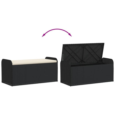 Storage Bench with Cushion Black 115x51x52 cm Poly Rattan Payday Deals