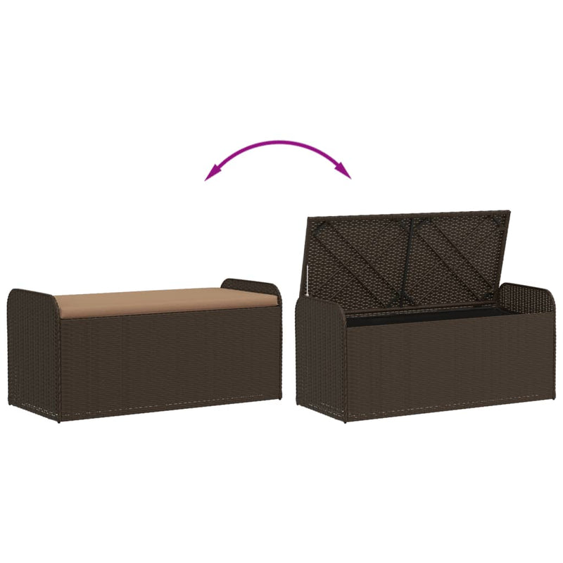 Storage Bench with Cushion Brown 115x51x52 cm Poly Rattan Payday Deals