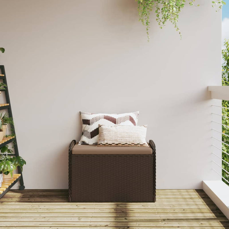 Storage Bench with Cushion Brown 80x51x52 cm Poly Rattan Payday Deals