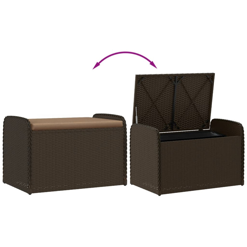 Storage Bench with Cushion Brown 80x51x52 cm Poly Rattan Payday Deals