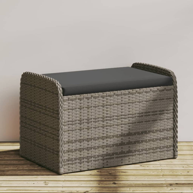 Storage Bench with Cushion Grey 80x51x52 cm Poly Rattan Payday Deals