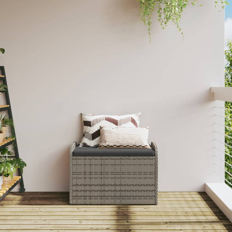 Storage Bench with Cushion Grey 80x51x52 cm Poly Rattan Payday Deals