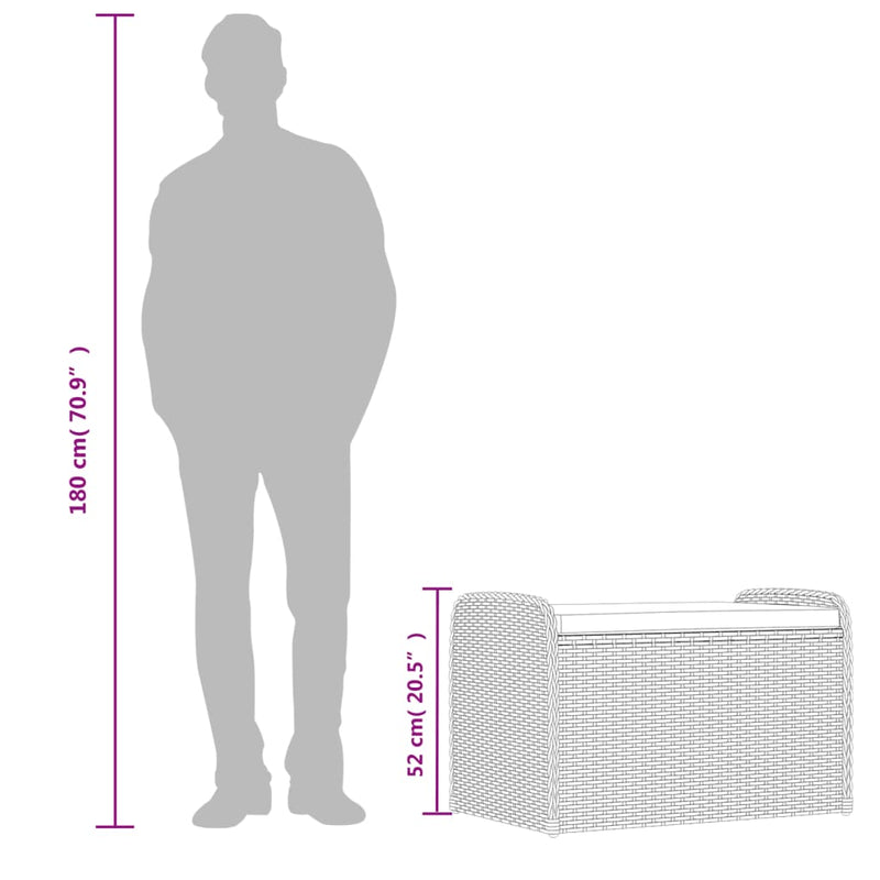 Storage Bench with Cushion Grey 80x51x52 cm Poly Rattan Payday Deals