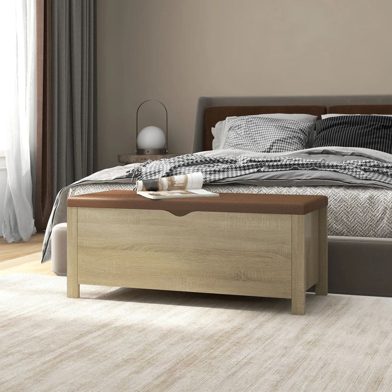 Storage Box with Cushion Sonoma Oak 105x40x45 cm Engineered Wood Payday Deals