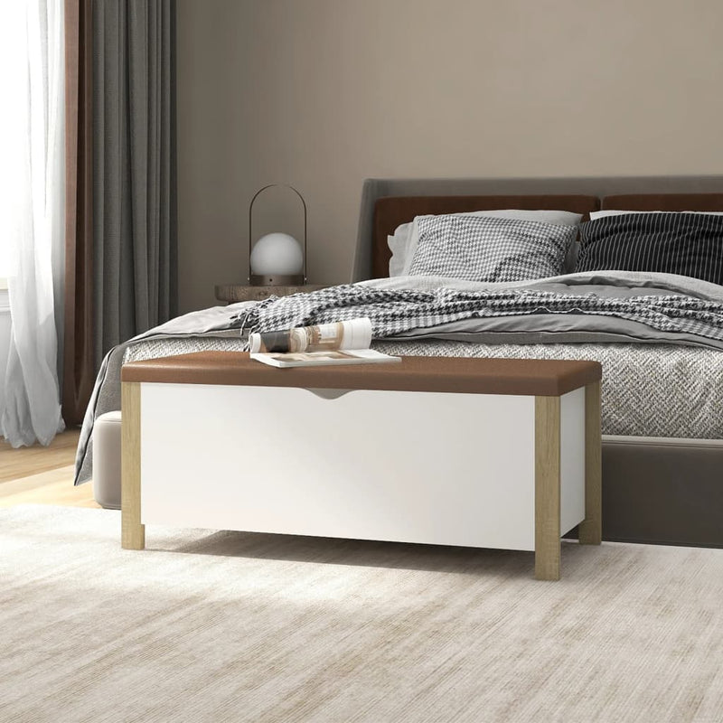 Storage Box with Cushion White and Sonoma Oak 105x40x45 cm Engineered Wood Payday Deals