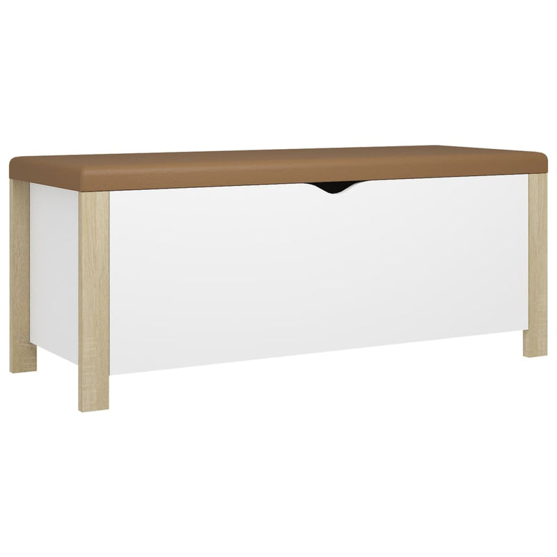 Storage Box with Cushion White and Sonoma Oak 105x40x45 cm Engineered Wood Payday Deals