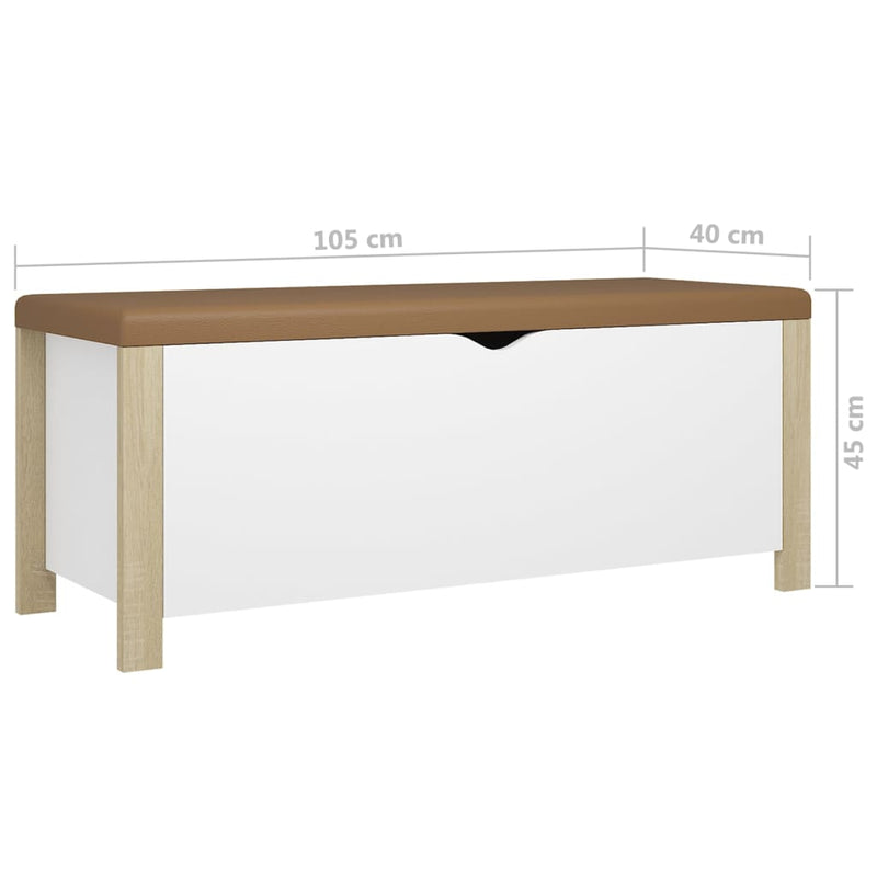 Storage Box with Cushion White and Sonoma Oak 105x40x45 cm Engineered Wood Payday Deals