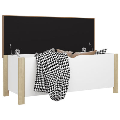 Storage Box with Cushion White & Sonoma Oak 105x40x45 cm Payday Deals