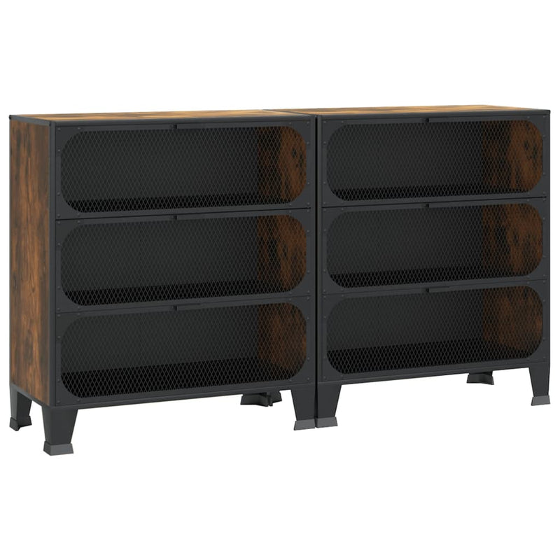 Storage Cabinets 2 pcs Rustic Brown 72x36x82 cm Metal and MDF Payday Deals