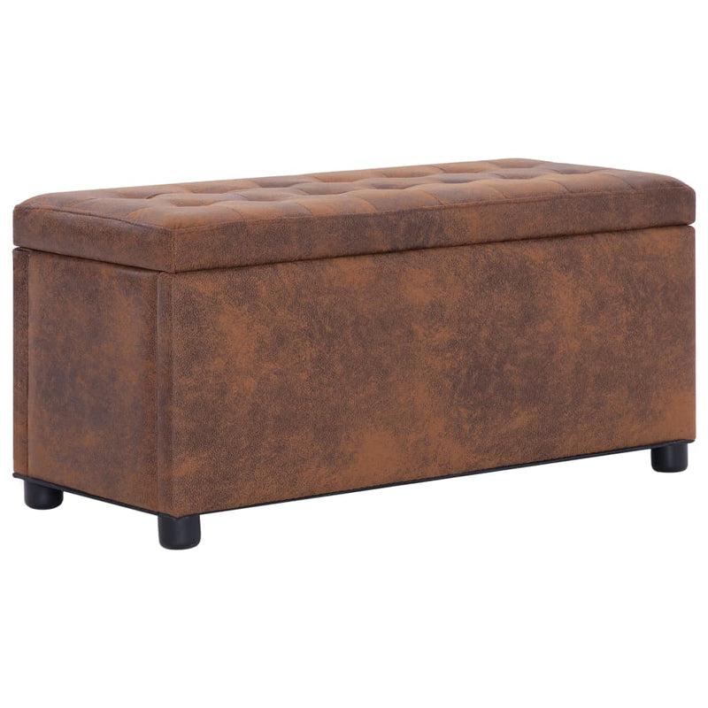 Storage Ottoman 87.5 cm Brown Faux Suede Leather Payday Deals