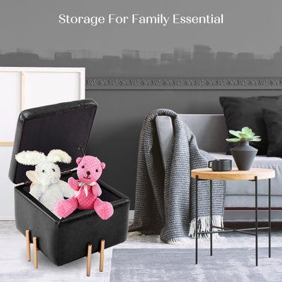 Storage Ottoman Foot Stool Cube Tuffet Seat 45cm PU Leather BLACK Payday Deals