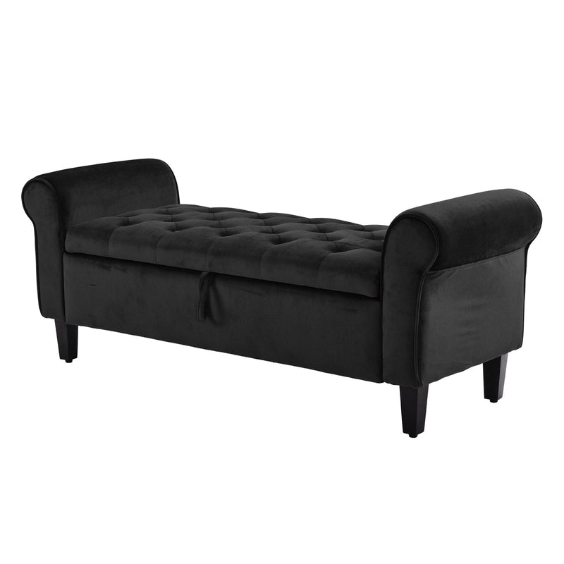 Storage Ottoman Stool Arm Bench Seat 132cm Velvet BLACK Payday Deals