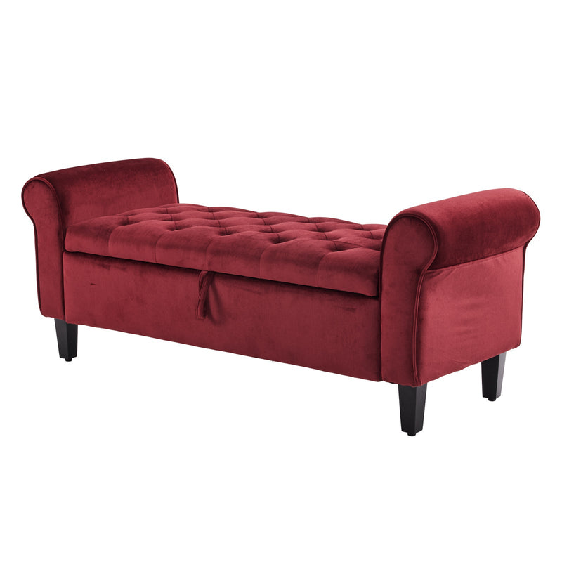 Storage Ottoman Stool Arm Bench Seat 132cm Velvet RED Payday Deals