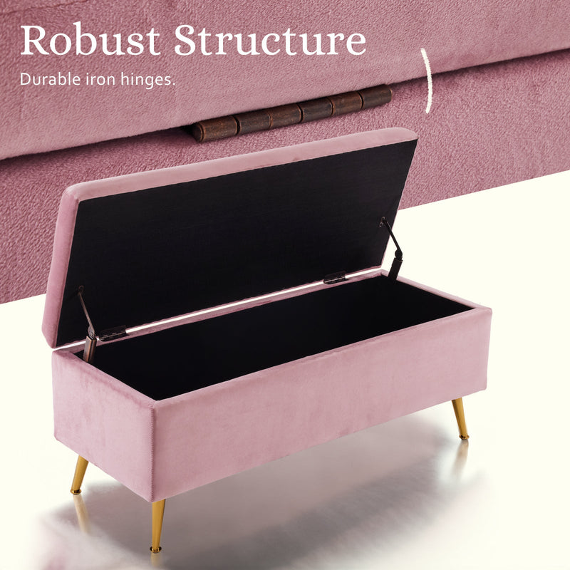 Storage Ottoman Stool Bench Seat 110cm Velvet PINK Payday Deals