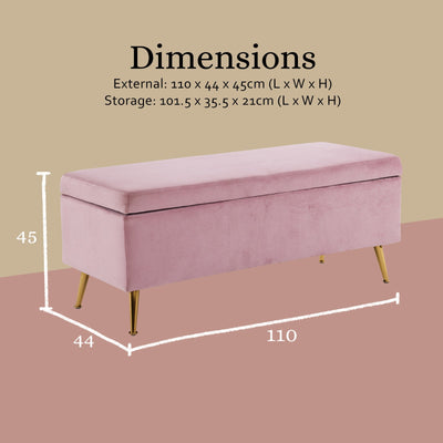 Storage Ottoman Stool Bench Seat 110cm Velvet PINK Payday Deals