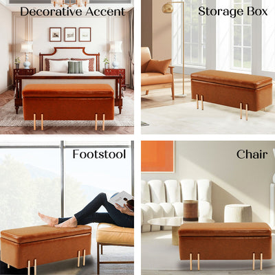 Storage Ottoman Stool Bench Seat 97cm PU Leather BROWN Payday Deals