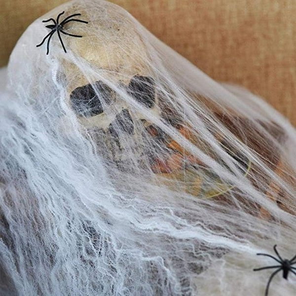 STRETCHABLE SPIDER WEB Spooky Halloween Decoration + 2 Spiders Party Decor Ghost Payday Deals