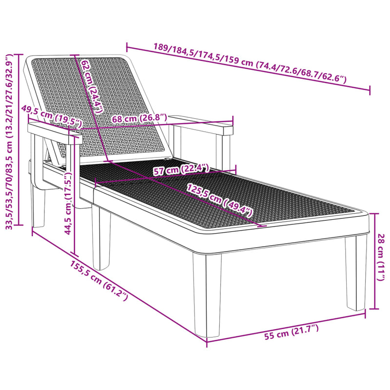 Sun Lounger Black 159x68x83.5 cm Polypropylene Payday Deals