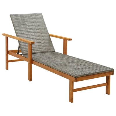 Sun Lounger Poly Rattan and Solid Acacia Wood Grey Payday Deals