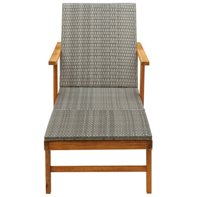 Sun Lounger Poly Rattan and Solid Acacia Wood Grey Payday Deals