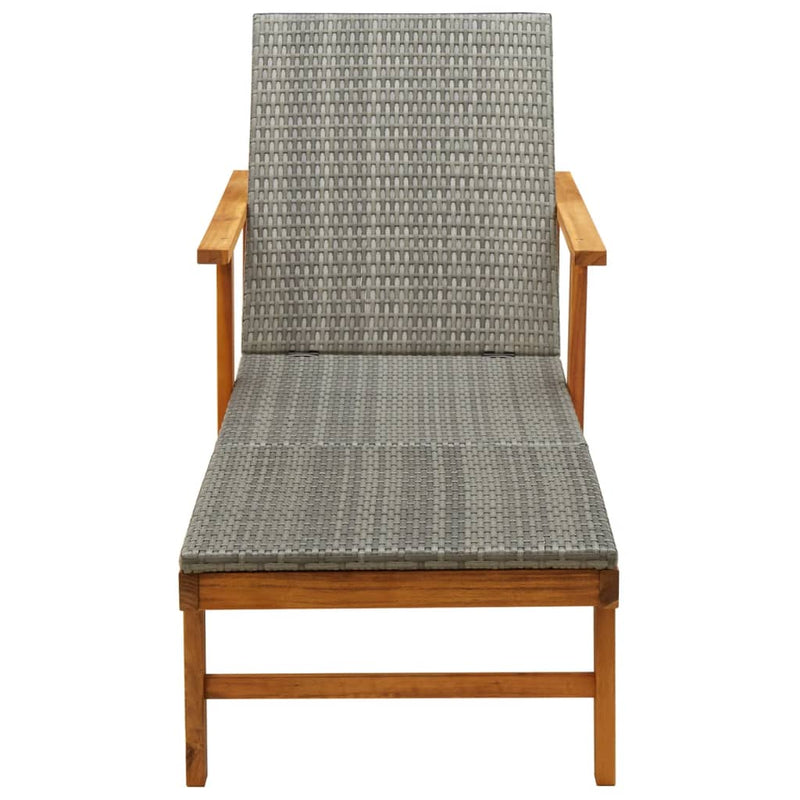 Sun Lounger Poly Rattan and Solid Acacia Wood Grey Payday Deals