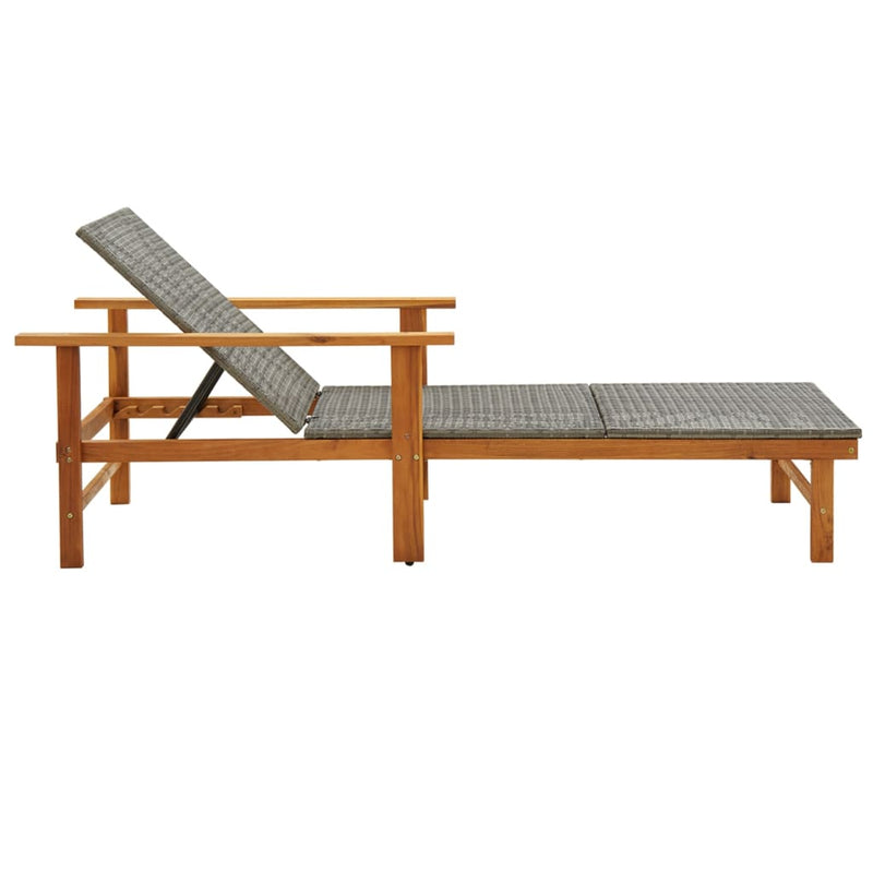 Sun Lounger Poly Rattan and Solid Acacia Wood Grey Payday Deals