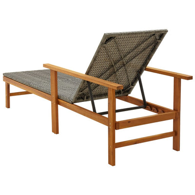 Sun Lounger Poly Rattan and Solid Acacia Wood Grey Payday Deals