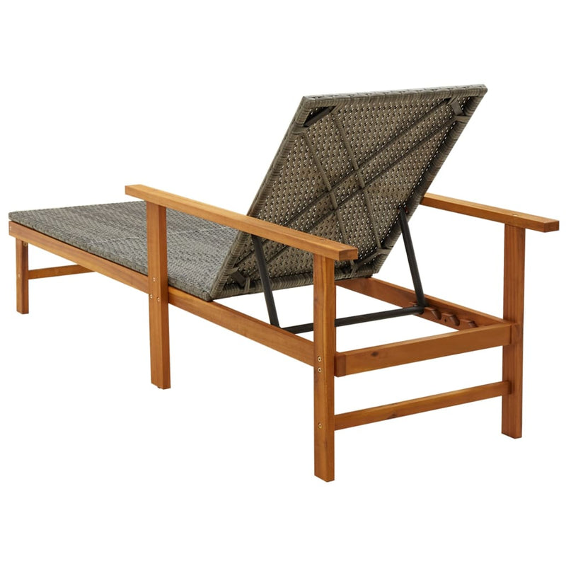 Sun Lounger Poly Rattan and Solid Acacia Wood Grey Payday Deals