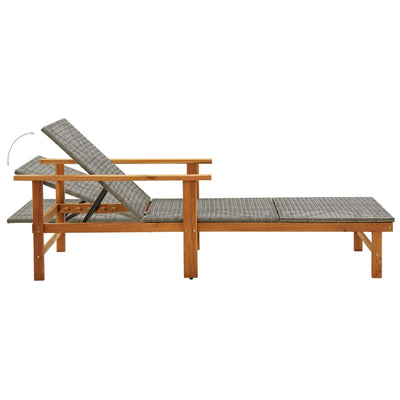 Sun Lounger Poly Rattan and Solid Acacia Wood Grey Payday Deals