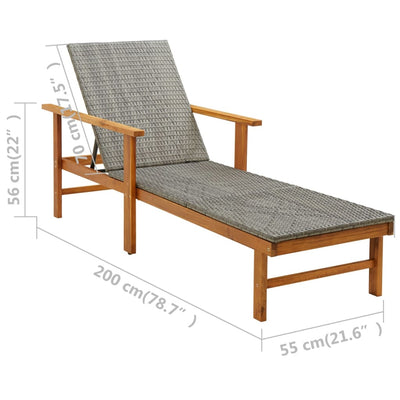 Sun Lounger Poly Rattan and Solid Acacia Wood Grey Payday Deals